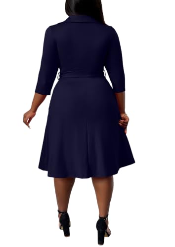 Image of FANDEE Plus Size Midi Dress for Women - Printing Summer Dresses for Wedding Guest Cocktail Party 3 /4 Sleeve V Neck(L-5XL)