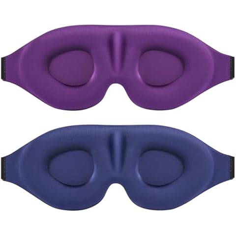 Sleep Eye Mask for Men Women 2 Pack 3D Contoured Cup Sleeping Mask & Blindfold, Concave Molded Night Sleep Mask, Block Out Light, Soft Comfort Eye Shade Cover for Travel Yoga Nap, Blue & Purple Cover