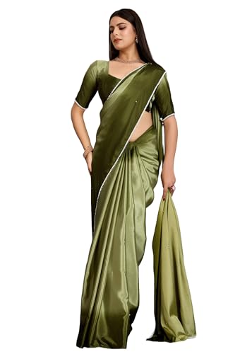 Sari Blanc Perle Femmes Tissu Crêpe Ombre Satin Perles Mini-Buttis 11927
