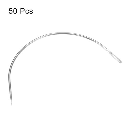 Image of HARFINGTON 50Pcs Curved Needles 5 inch C Type Weaving Sewing Needles Wig Making Upholstery Big Eye for Carpet Leather Canvas Repairing Blocking Knitting