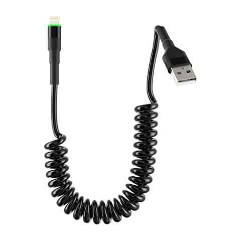 Spiralkabel USB Zu Lightning Kabel Unterstützen Carplay, Kurz iPhone Ladekabel Apple Carplay Kabel für Auto, Einziehbares iPhone Lightning Kabel mit LED Cover
