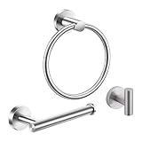 【KWQKEM】タオルリング 銀 洗面所 タオル掛け ゴールドトイレットペーパーホルダー タオルフックバスルーム収納３個セット ステンレス製 防錆 防水 玄関 ・冷蔵庫・トイレ・キッチン・オフィス・浴室・お風呂 壁掛け用バスルーム収納グッズ