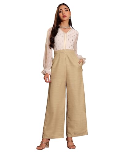 Image of Miss Chase Women's Keyhole Neck Regular Sleeve Regular Length Jumpsuit with Pockets
