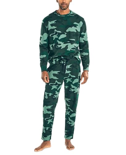 Nautica Men's Thermal Pajama Set Long Sleeve Crew Tee and Jogger Pants 2 Pieces Waffle Knit PJ (as1, alpha, x_l, regular, regular, Camo green, XL)