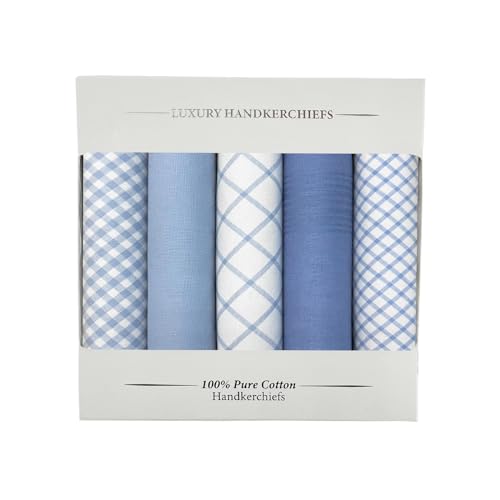 Image of 5 Pack Handkerchief Mens Cotton Luxury Hot Silver Gift Box Set, Vintage 40x40cm Fancy Design Pocket Square Hankie Gift Pack