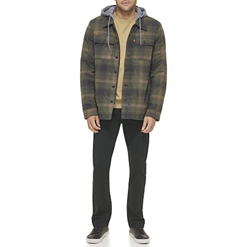 Image of Levi's mens Plaid Sherpa Lined Hooded Shirt Jacket (Regular & Big & Tall Sizes)