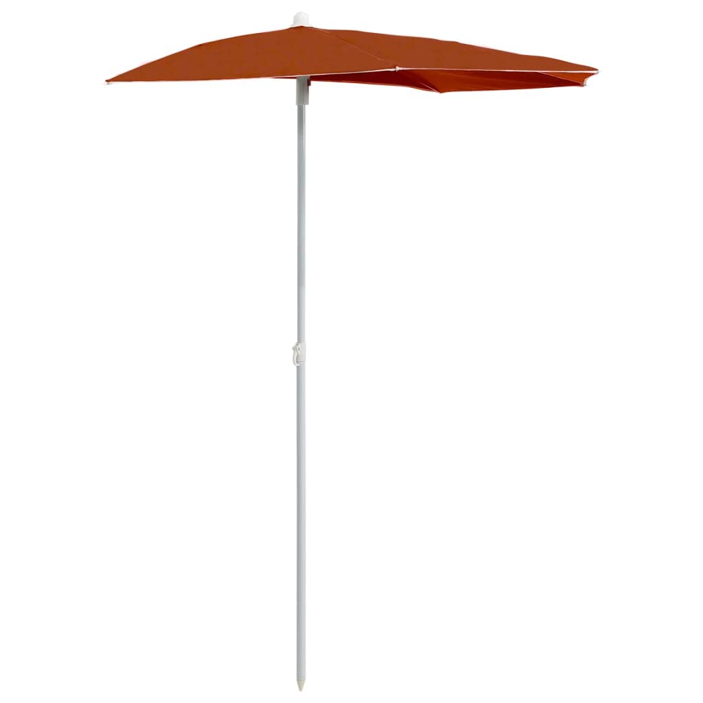 vidaXL Garden Half Parasol Semicircular Umbrella Patio Outdoor Terrace Backyard Beach Balcony Sunshade Parasol with Pole 180x90 cm Terracotta