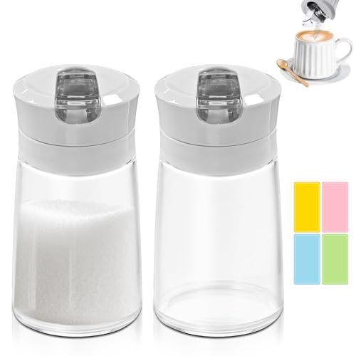 QITIXI:OU Dispensador de azúcar, azucarero de cristal, azucarero con tapa, vaso para esparcir, salero, accesorios para barra de café