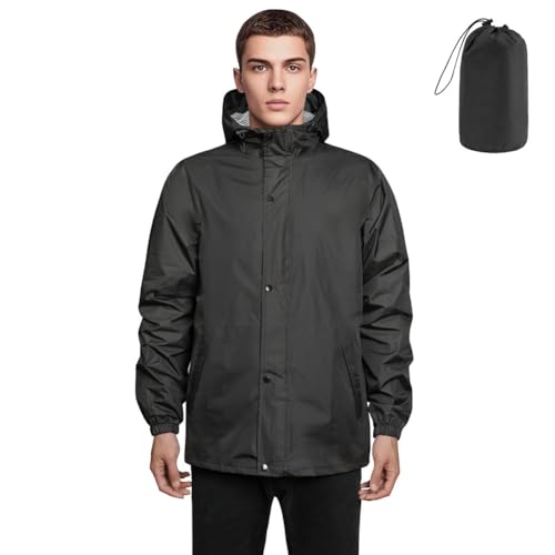 flintronic Regenjacke Herren, Herren Regenjacke Wasserdichter, Leicht Wasserdicht Faltbare Regenmantel mit Kapuze, Fahrrad Rain Windbreaker, für Wandern Laufen Outdoor, L