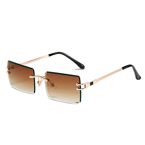 Gafas de sol rectangulares sin montura para mujer y hombre con lentes de policarbonato UV400
