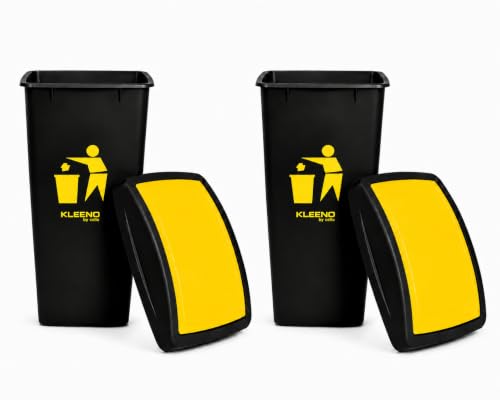 Image of Cello Plastic Swing-Lid Garbage Dustbin 48 Ltr, Yellow /Yellow - Combo Pack of 2