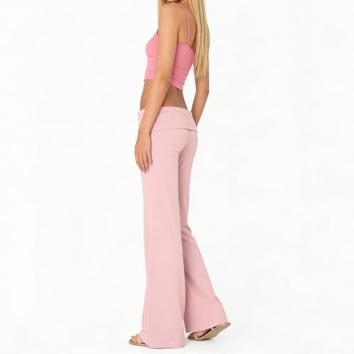 Image of Lounge Yoga Pants for Women Fold Over Low Waist Wide Leg Bell Bottoms | Y2K Foldover Pants, Flare Leggings, Low Rise Yoga Sweatpants