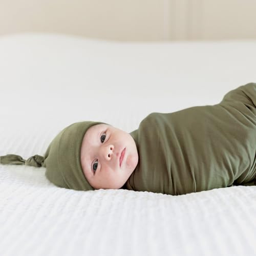 Image of GRSSDER Newborn Swaddle Blanket, Ultra Soft Jersey Receiving Blanket with Matching Headband and Beanie Set 33x44 inch, Stretchy Baby Neutral Swaddle Wrap for Girls and Boys