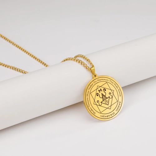 Mammon Talisman Pendant Necklace, 38mm Gold Medallion, 60cm Chain, Stainless Steel4