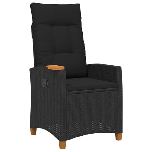 vidaXL Chaise inclinable avec Plateau à thé Noir 62 x 64 x 112 cm, Fauteuil de Jardin Moderne,...