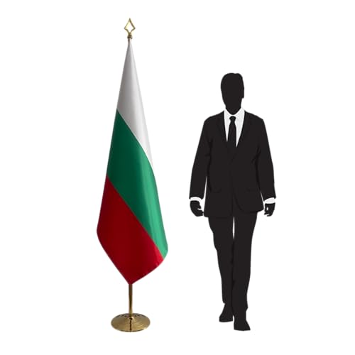 Drapeau institutionnel Bulgarie pied inox mât de bureau haut de gamme