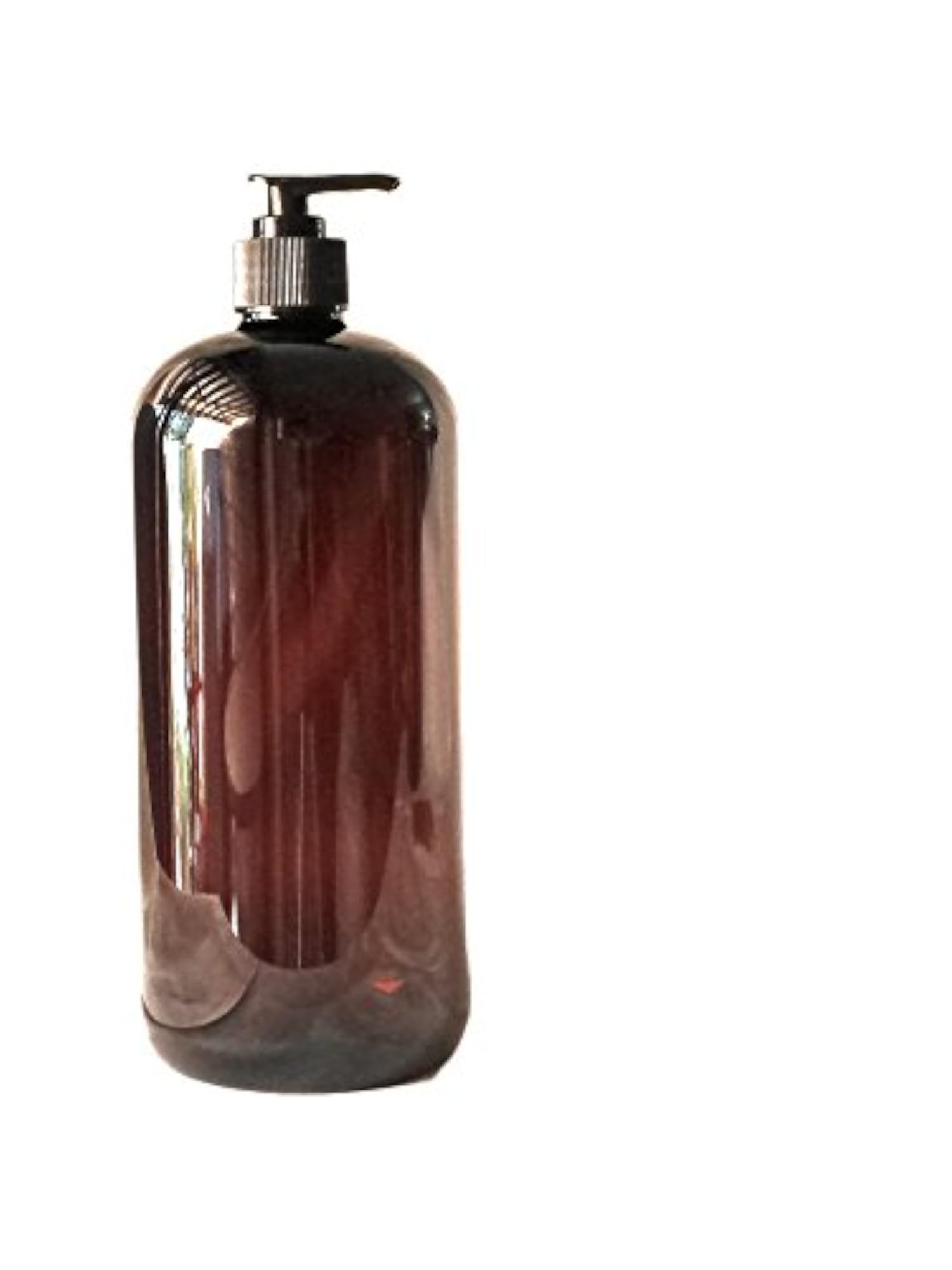 32 oz Amber Plastic PET Plastic Bottle with Black Hand Lotion Pump