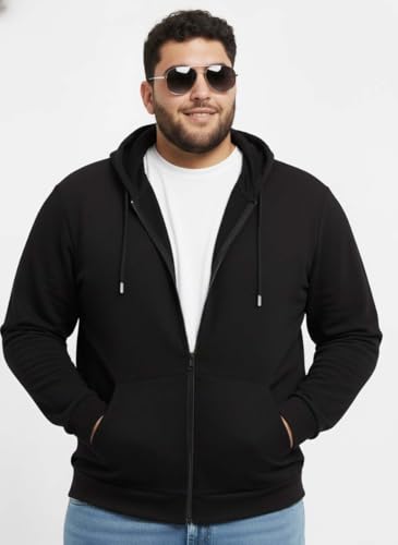 Image of UNSTD Men Solid Maroon Zip-Up Hoodie | Full Sleeve Hooded Sweatshirt with Kangaroo Pockets | Casual Winter Wear for Men