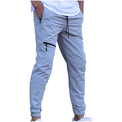 Men’s Zipper Pocket Cargo Pants Elastic Waist Drawstring Joggers Trousers Solid Color Comfort Lightweight Pants4
