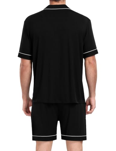 Image of Mens 2 Piece Short Sleeve Button Down Pajama Set, S-3XL | Soft Modal Fabric, Cool Lightweight Sleepwear & Loungewear with Pockets, Home Relaxing