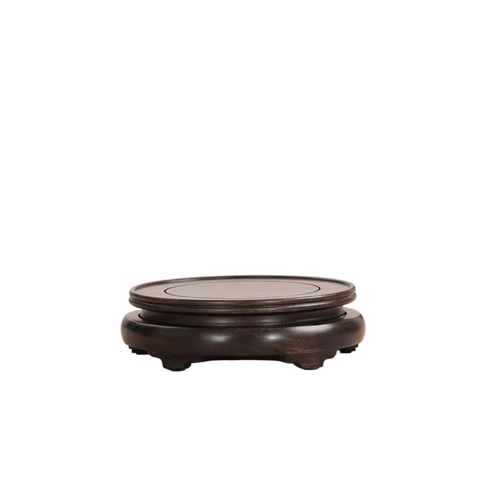 NEBE Plant Stand Indoor Solid Wood Base Teapot Bonsai Copper Incense Burner Vase Ornaments Round Display Wooden Bracket