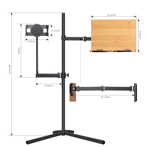 wishacc Book Stand for Reading with Adjustable Tablet Holder, Sturdy Metal Construction Floor Stand in Bed for Laptop,Tablet,Phone,Book Reading