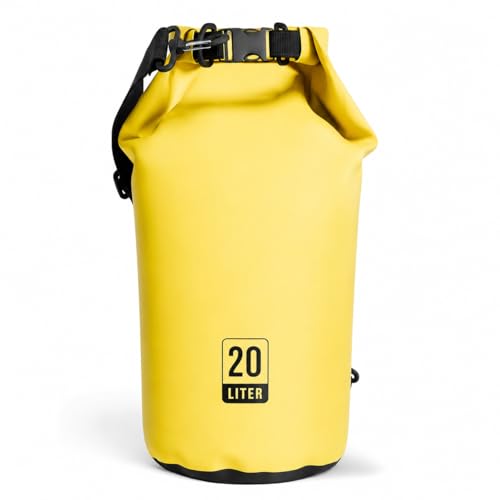 Image of Leosportz Waterproof Dry Bag with Shoulder Strap | Water Bag for Swimming River Rafting | Floating and Lightweight Travel Bag for Men and Women (Yellow, 20, litres)