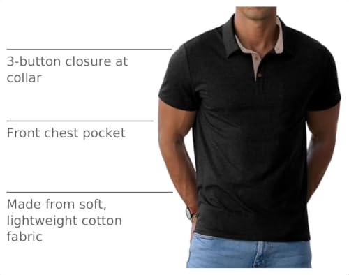 Image of Sailwind Men's Cotton Polo Shirts Short Sleeve Casual Summer Shirts Classic Collared Golf Shirt with Pocket