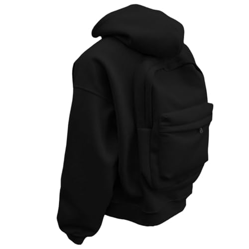 Creative Hoodie with Backpack Zipper Hoodie Sweaters Lightweight Travel Hoodie with Backpack & Hidden Book Pocket,Black,XL