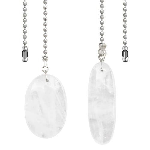 Image of LEFERS Ceiling Fan Pull Chain, 2 Pieces Natural Gemstone Pendants with 12 inch Ceiling Fan Chain Extender and Connector (White Crystal)