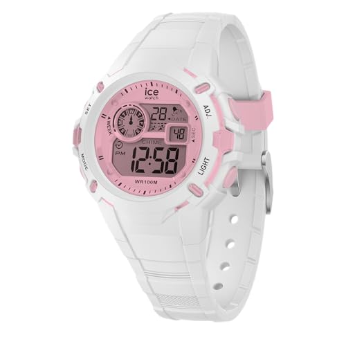 ICE-WATCH - Ice Digit Explorer White Pink - Montre Blanche pour Fille avec Bracelet en Silicone - 024001 (Small)