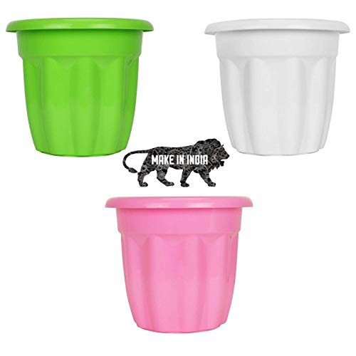 Go Hooked 8" Multicolor Plastic Garden Planters for Plants, Flower Pots for Home Garden, Plant Container Set (Set of 3, Multicolor) (8 x 7 Inch)