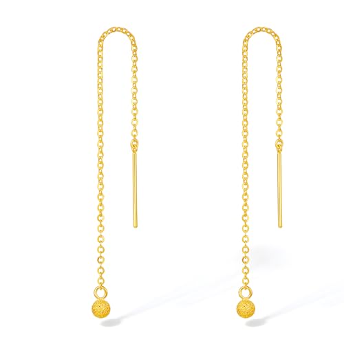 ZHOU LIU FU 24K Solid Gold Threader Earrings Delicate Circle