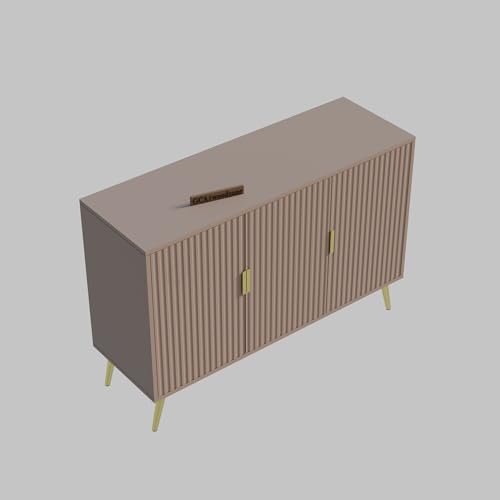 Image of Wooden Sideboard Cabinet for Living Room | Side Board with 3 Doors Cabinet Storage for Dining, Drawing and Home Office | HDMR Premium Wood & Iron, Taupe & Golden