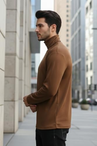 Image of CHKOKKO Winter Wear Cotton Plain Full Sleeve Turtle Neck Regular Fit T Shirt For Men