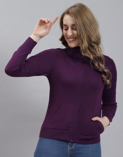Image of Monte Carlo Women Regular Fit Full Sleeve Solid T Neck Winter Cardigan (Pack of 1)