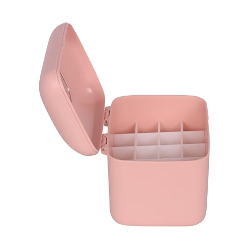Image of METROWAVE Lipstick Organizer Box, 20 Grid Lipstick Box | Dust Proof Lid, Vanity Mirror | Suitable for Dressing Table, Wardrobe & Bathroom (Pink)
