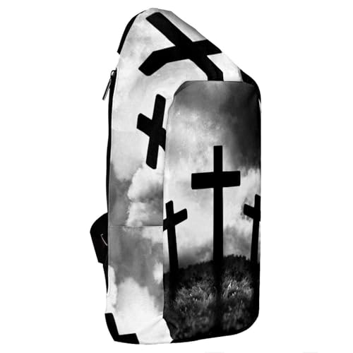 Sac à dos à bandoulière à trois croix imprimé graphique effrayant multicolore - 4