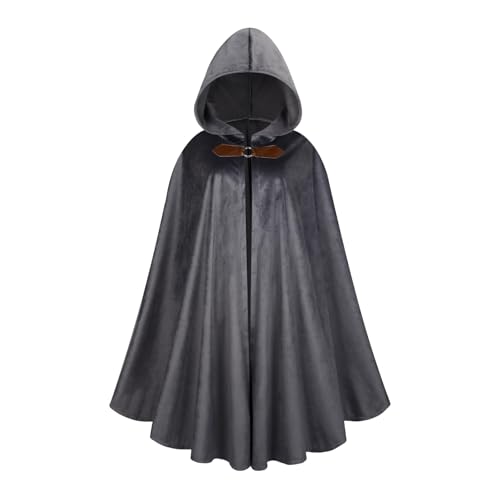 Colorful House Adult Renaissance Cloak Gothic Witch Cape with Hooded Medieval Halloween Capes(Grey,31")