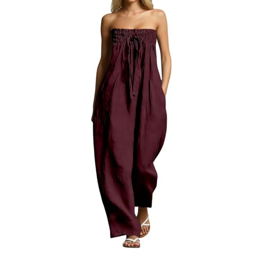 Combinaison d'été longue femme bandeau chic à jambes larges pour une silhouette fluide