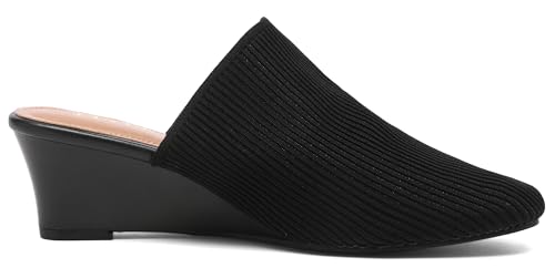 Womens Stacked Heel Wedges Knitted Heeled Mules,Ladies High Heel Slip on Comfortable Trendy Dressy Casual Fancy Holiday Going Out Everyday Crochet Elegant Shoe4