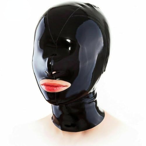 WBAODAN Máscara de Látex con Capucha para Hombre Con Cremallera Trasera para Juegos de Cosplay Ropa de Fiesta y Club(Size:XL-70CM)