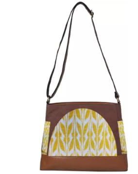 Image of ENSAC Women's Premium Cotton /Full Sling Shoulder Bag | Ladies Purse Handbag | Special & Luxury Gift (SLING-U LEAF-DARK BROWN)