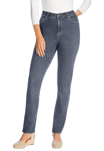 Woman Within Plus Size Womens Plus-Size Straight-Leg Stretch Comfort Denim Five-Pocket Jeans