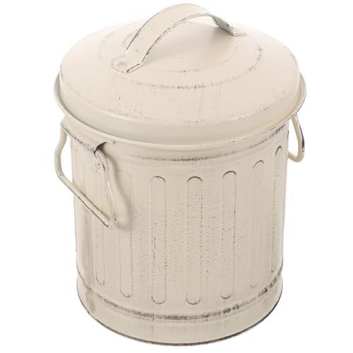 FOMIYES Cubo de Cenizas de Metal Beige Vintage con Tapa y Asa, Recipiente para Chimenea y Carbón, Almacenamiento Seguro para Cenizas en Hogar, Capacidad Grande, Accesorio para Estufas