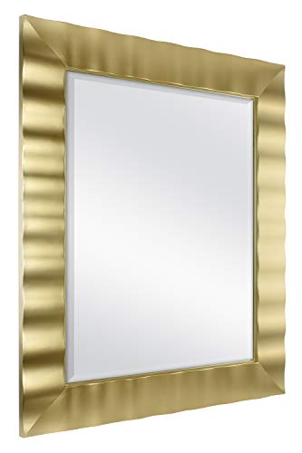 Image of MCS 30x36 Large Wall Mirror, Brass Wavy & Beveled Mirror, Vertical & Horizontal Wall Hanging Mirror for Bathroom, Bedroom & Livingroom