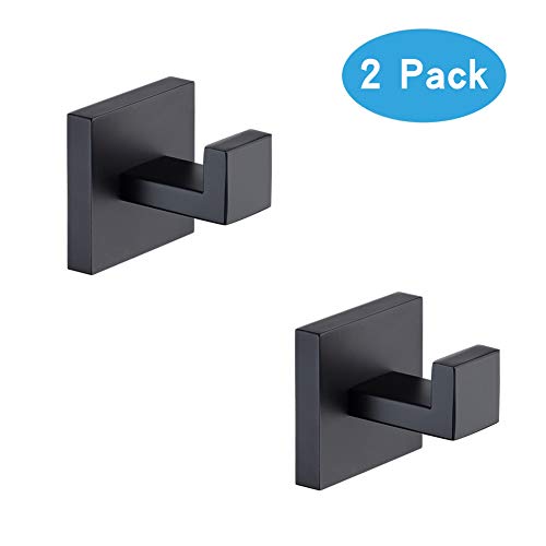 TASTOS Bath Towel Hooks Matte Black, 2 Pack Stainless Steel Robe Coat
