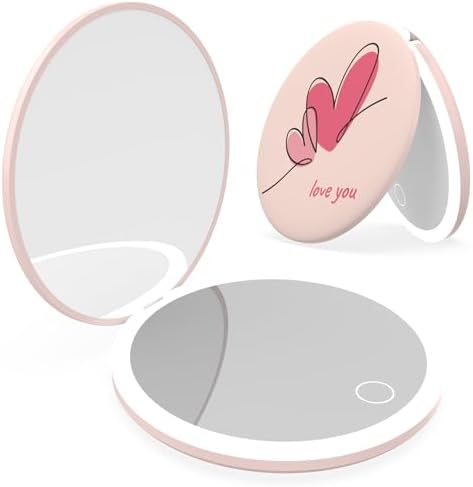 LED Lighted Compact Travel Mirror, Touch Button Mirrors 3X /1x Magnifying, Pocket Mirror for Makeup, Mini Mirror for Purse, Travel and Present