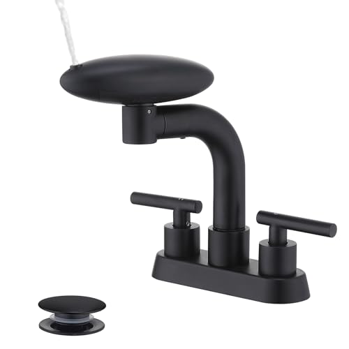 TUTEW Matte Black Pull-Down Bathroom Faucet – 4-Inch Widespread 3-Hole