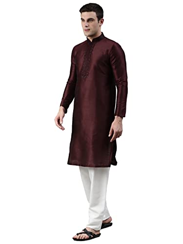 Image of Manthan Mens Full Sleeves Striped Blended Cotton Kurta
